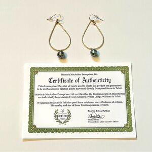 Martin & MacArthur Tahitian Pearl Kite Earrings Gold Filled 2” Hang NEW w/ COA.